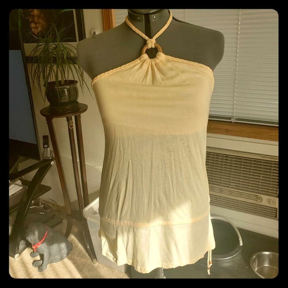 Light yellow halter top.